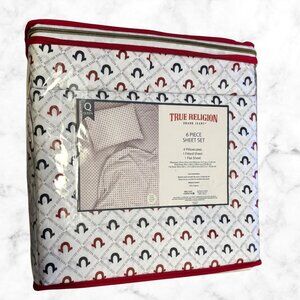 NEW | TRUE RELIGION Queen Sheet Set | 6 Piece Logo Print Bedding